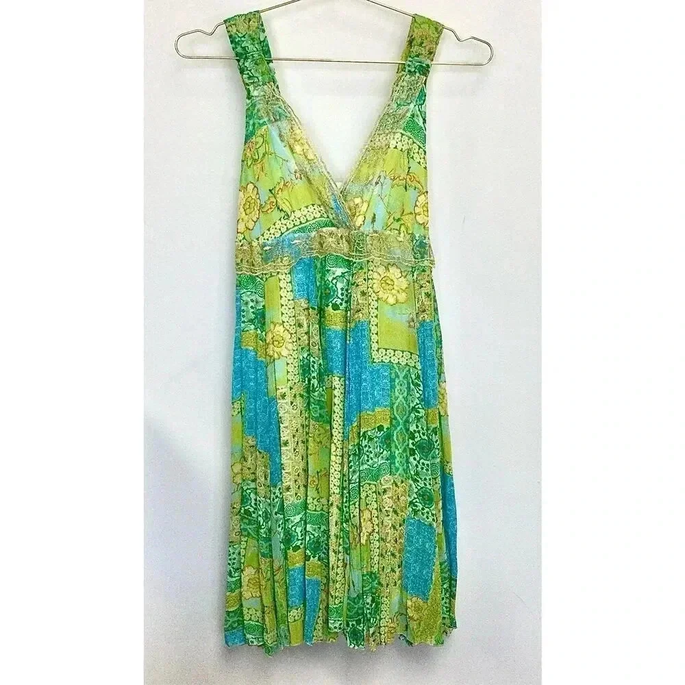 Vintage Tebi Womens Blue Green Floral Sleeveless Fit and Flare Dress Size 40 Siz